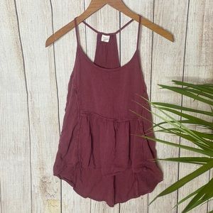 Burgundy embroidered seem top